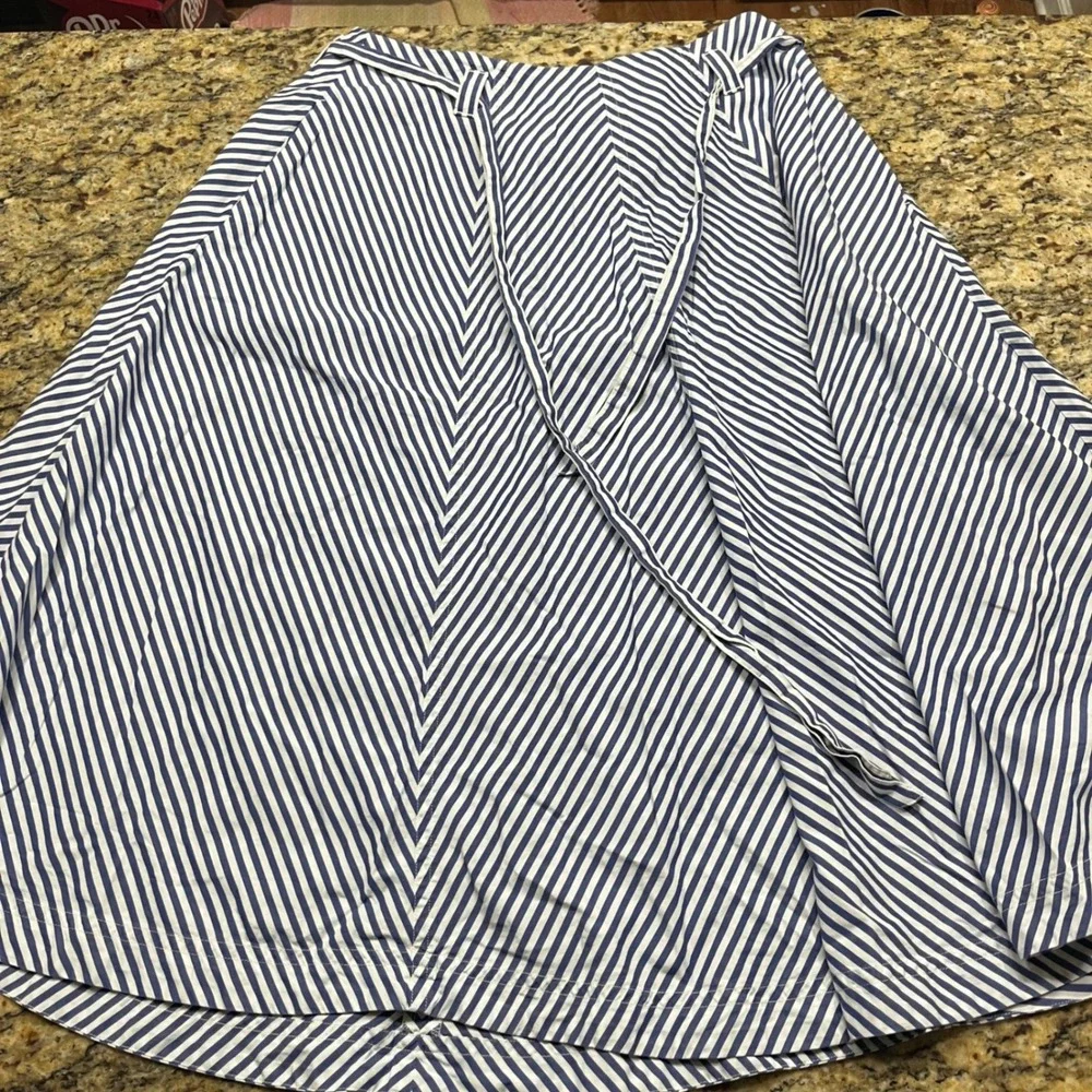 Madewell Blue White Striped Midi Skirt Tie Waist Pockets A-Line Size 14